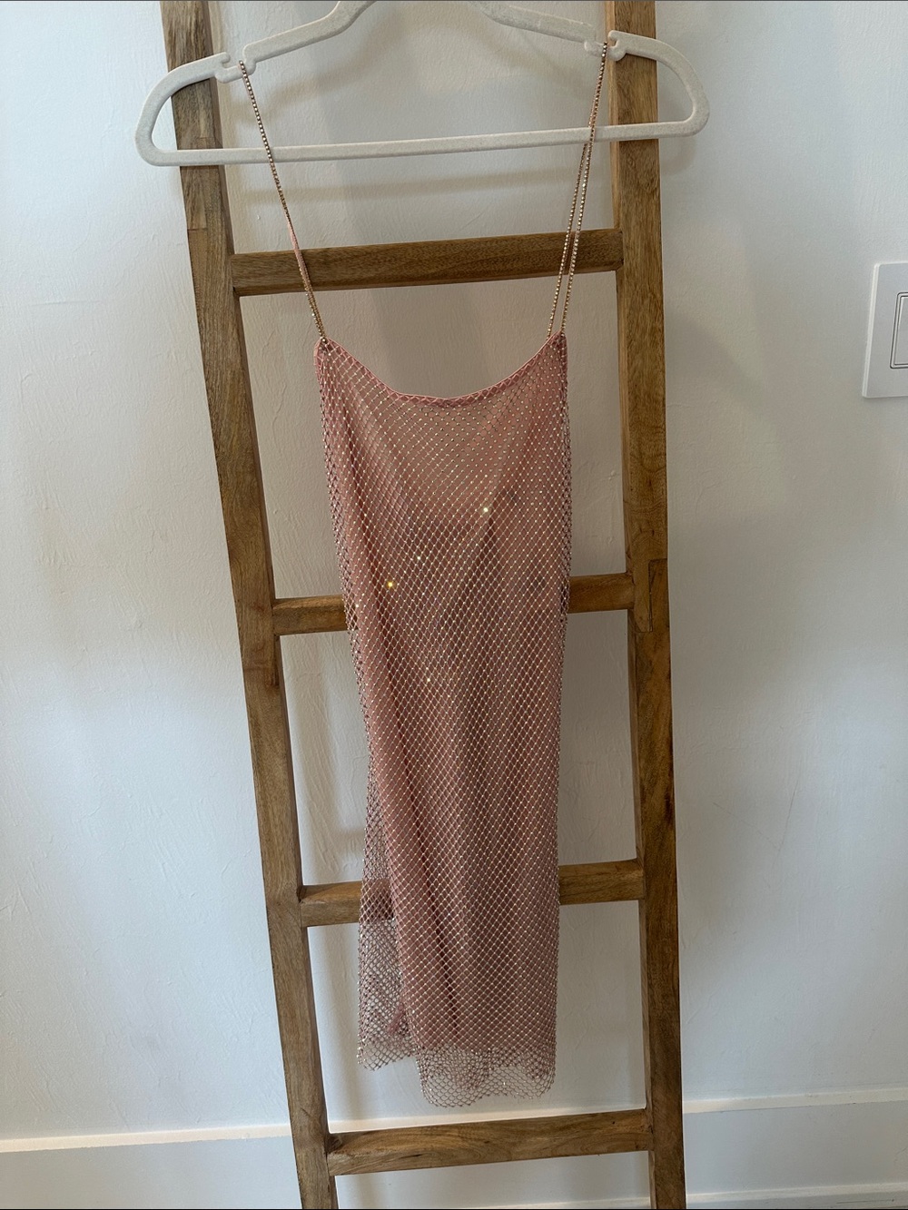 LoveShackFancy Pink Rhinestone Mesh Slip